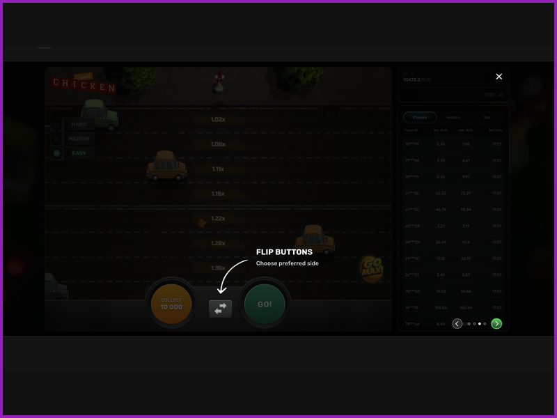 Последовательность действий в раунде Chicken Crash