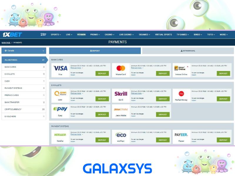 Cómo hacer un depósito para Cosmo Saga Galaxsys en 1xBet