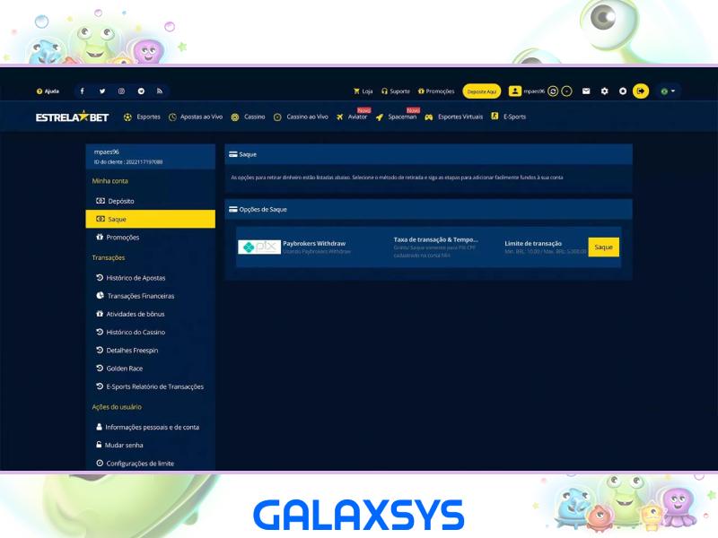 Comment faire un dépôt pour Cosmo Saga Galaxsys à EstrelaBet