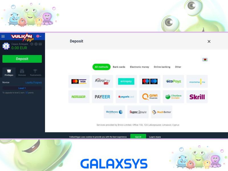 Comment faire un dépôt pour Cosmo Saga Galaxsys dans VulkanVegas