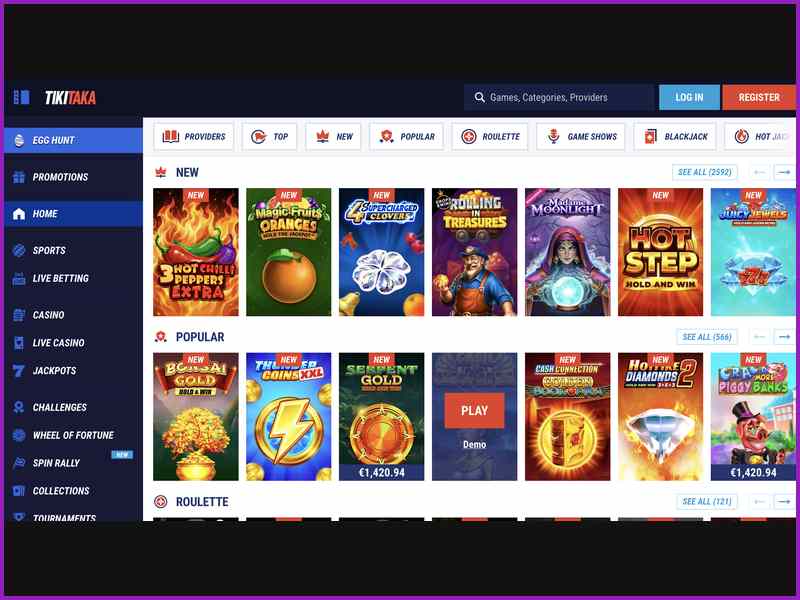 Estrutura e funcionalidades do casino TikiTaka